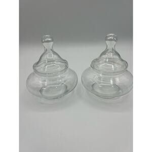 2 VINTAGE Apothecary Decorator Glass Bowl With Lid‎ Candy Vanity Bathroom Buffet